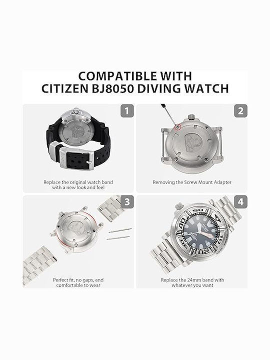Citizen Promaster Bj-8050 Eco Drive Dive Watch Godzilla All Stainless Steel 24mm Strap Or Bracelet Adapter