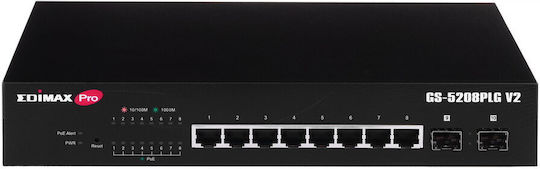 Edimax GS-5208PLG v2 Неуправляем Превключвател L2 PoE+ с 8 Порта Gigabit (1Gbps) Ethernet и 2 SFP Порта