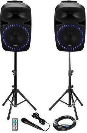 Ibiza Sound Karaoke Speaker with Wired Microphone and Lighting Effects PKG15A-SET Black