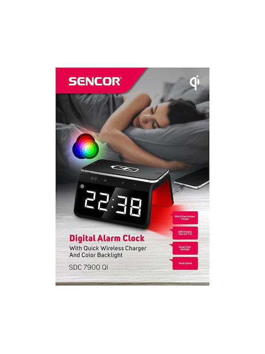 Sencor Tabletop Digital Clock with Alarm & Wireless Charging Black SDC 7900QI