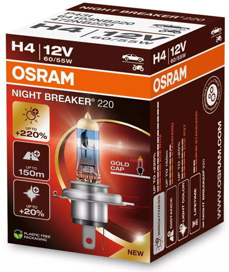 Osram Lamps Car Night Breaker +220% H4 Halogen White 12V 1pcs