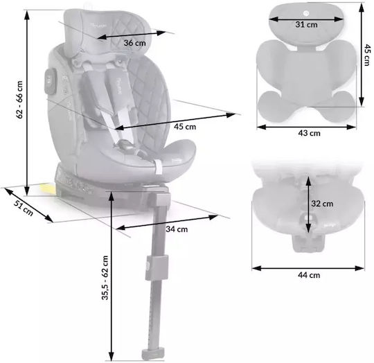 Nukido Prestige Детско Столче за Кола i-Размер с Isofix Сив 0-36 кг