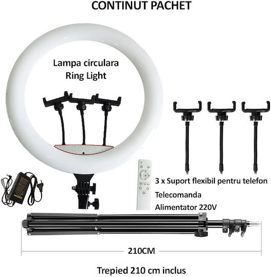 Professional Ring Light Led Circular Lamp Nextly Touch Control 56cm Diameter 22 Inch Warm Cool Neutral Light 10 Light Levels 3 Phone Holders Remote Control