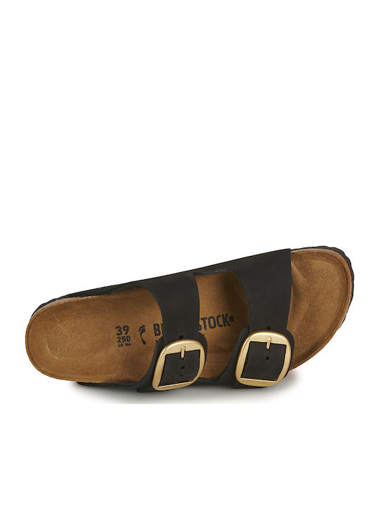 Arizona Big Buckle Leather Women's Flat Sandals Anatomic in Black Color Narrow Fit