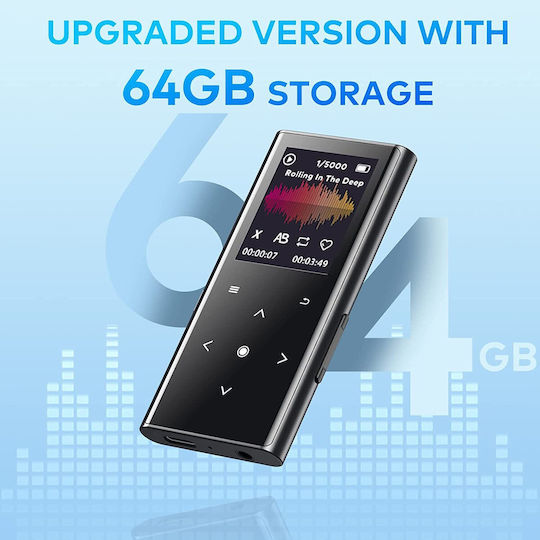 Bluetooth 5.2 MP3 Player 64 GB Cu Difuzor Hd Încorporat Radio Fm Sunet Hifi Înregistrator Vocal Design Mini