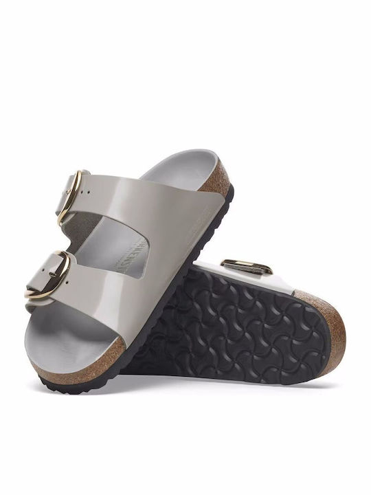 Big Buckle Кожени Дамски Сандали Сив Тесен Крой