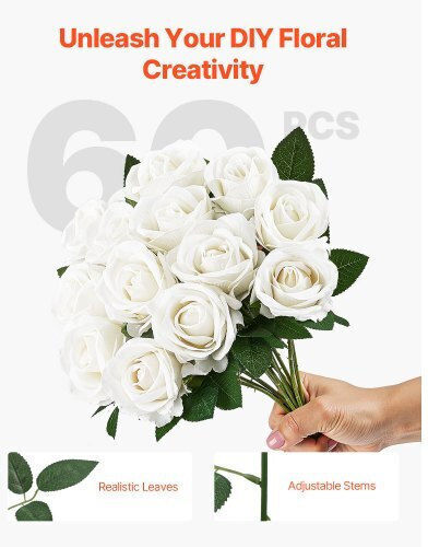 Vevor 60 Pieces White Roses Artificial Bouquet Home Decoration Christmas Rzmghsbs60pc37dsg001v0