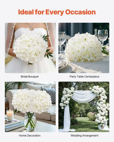 Vevor Decorative Artificial Hydrangea Flowers 205 Pieces 25 Cm White Rzxqbs205pcs6hw4t001v0