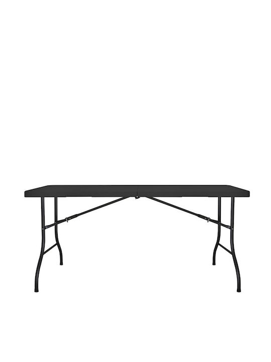 Outdoor Dinner Foldable Table with Plastic Surface and Metal Frame Black 152x70x74cm