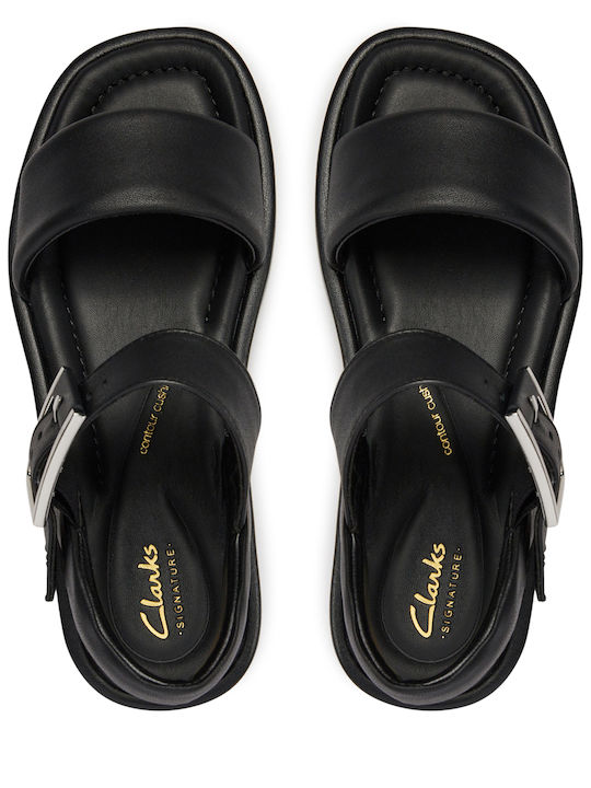 Alda Leather Women's Flat Sandals with Strap in Black Color