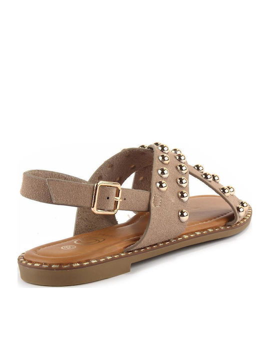 Women's Flat Sandals in Beige Color