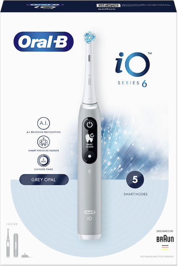 Oral-B Io Series 6 Ηλεκτρική Οδοντόβουρτσα με Χρονομετρητή, Αισθητήρα Πίεσης και Θήκη Ταξιδίου Γκρι