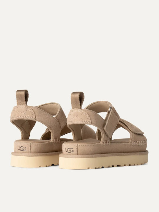 Goldenstar Δερμάτινα Γυναικεία Σανδάλια Flatforms Sand