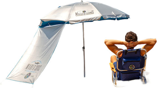 Maui & Sons Folding Aluminum Beach Umbrella Diameter 1.9m with Sunshade UV Protection and Air Vent Blue with Sunshade