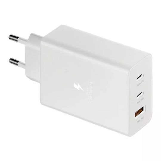Încărcător cu Cablu Integrat cu Port USB-A și 2 Porturi USB-C 65W Albς