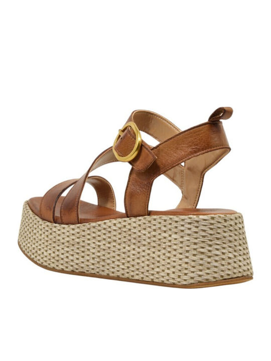 Women's Leather Platform Shoes Tabac Brown