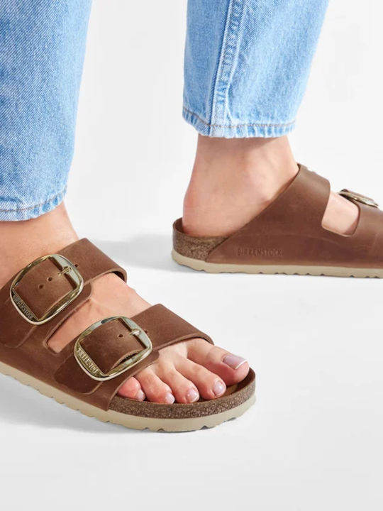 Arizona Big Buckle Leather Women's Flat Sandals Anatomic in Brown Color Narrow Fit