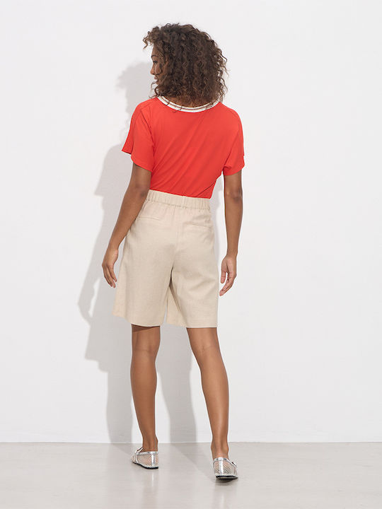 Damen Bermuda Leinen Beige