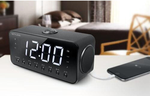 Muse M-192CR Tischuhr Digital LED Holz mit Wecker & Tischuhr Schwarz