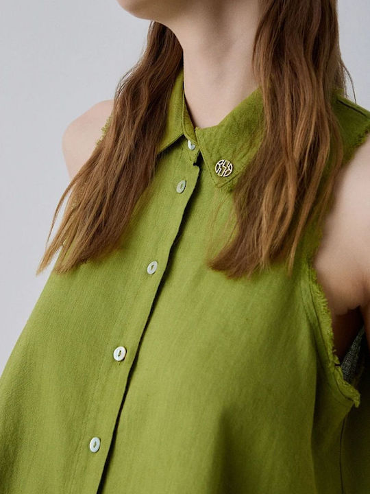 Women's Linen Sleeveless Shirt Pesto