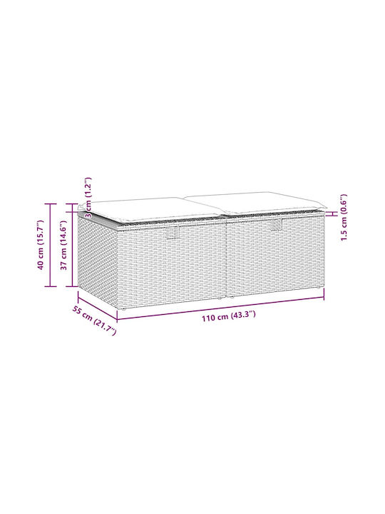 Gartenhocker Würfel Außeneinsatz Rattan mit Grauem Kissen 2 Stück 55x55x37cm