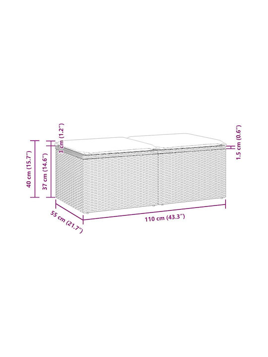 Gartenhocker Würfel Außeneinsatz Rattan mit Grauem Kissen 2 Stück 55x55x37cm