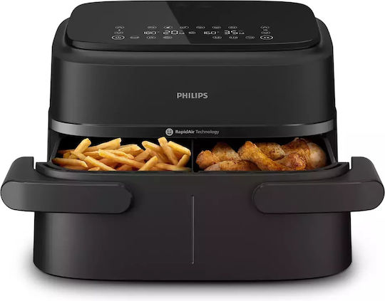 Philips Series 1000 Heißluftfritteuse mit Doppel-Abnehmbarer Korb 7.1Es Schwarz