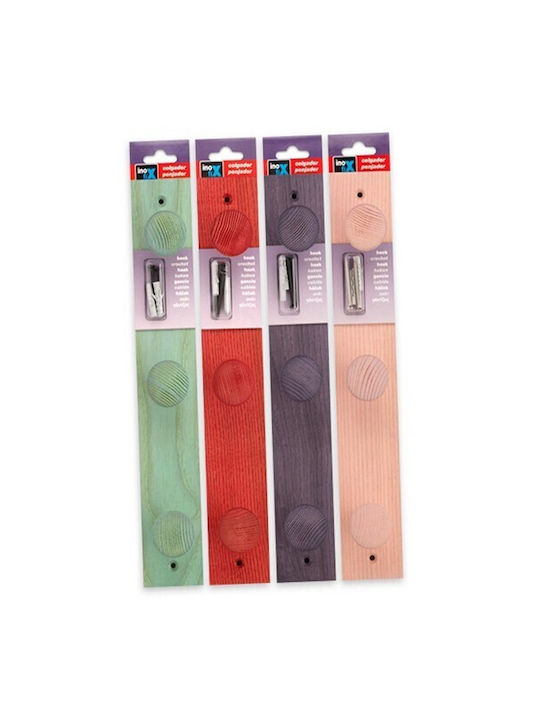 Inofix Wall Hanger Wooden 3 Hooks Green 36x6x6cm