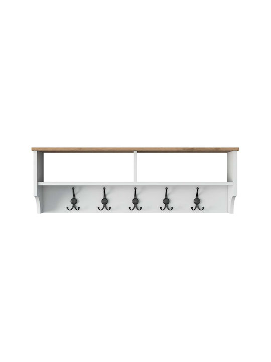 Asir Group Wooden Wall Hanger 5 Hooks White 120x22.2x37.2cm