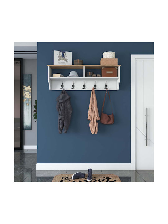 Asir Group Wooden Wall Hanger 5 Hooks White 120x22.2x37.2cm