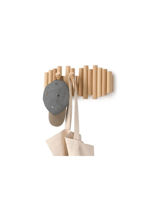 Umbra Κρεμάστρα Τοίχου Picket Rail Hook Natural Ξύλινη 5 Θέσεων Μπεζ 38x4.4x16.5cm