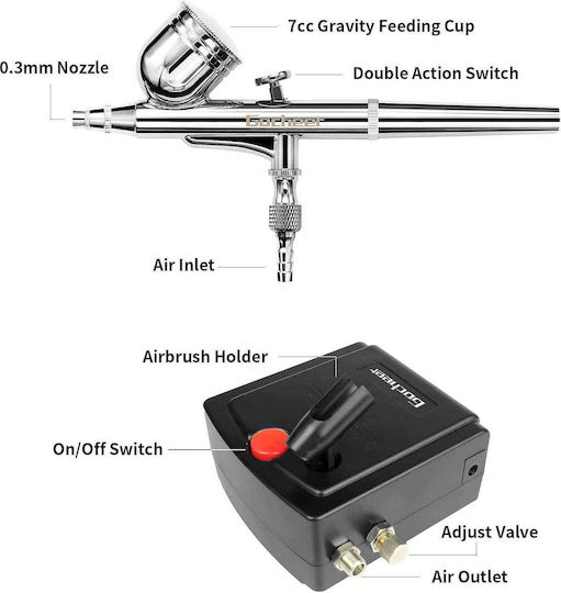 Aerograf Mini Airbrush cu recipient și compresor Bec 0.3mm
