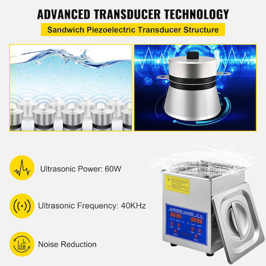 Vevor Ultrasonic Cleaner 2L Inox with Digital Timer