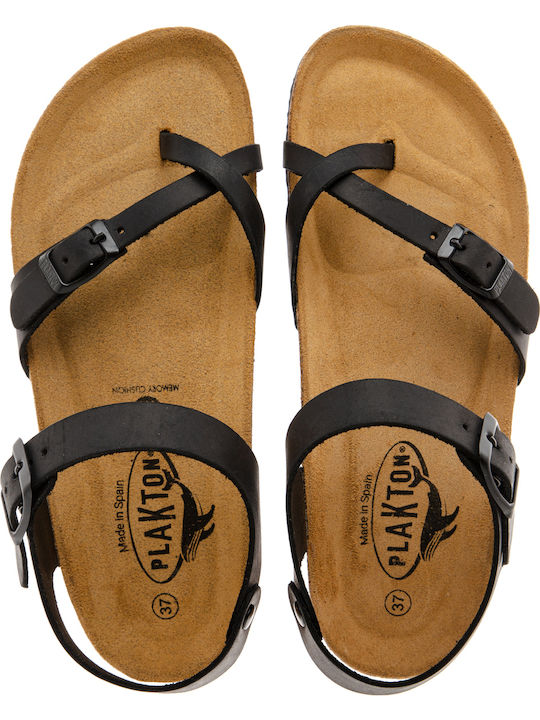 Apure Leather Women's Flat Sandals Anatomic with Strap in Black Color