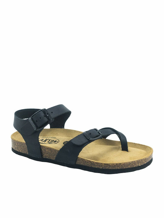 Apure Leather Women's Flat Sandals Anatomic with Strap in Black Color