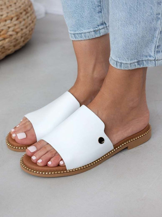 Leather Women's Flat Sandals Anatomic in White Color