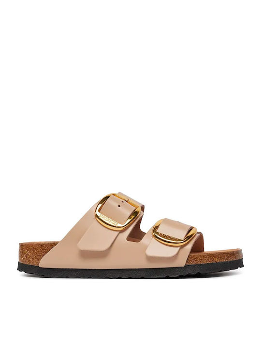 Arizona Big Buckle Leather Women's Flat Sandals Shine New Beige Narrow Fit