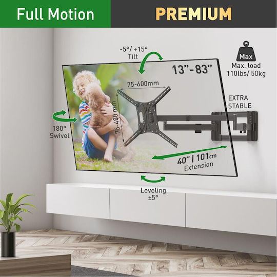 Barkan BM464XL Βάση Τηλεόρασης Οροφής με Βραχίονα έως 50kg Μαύρο