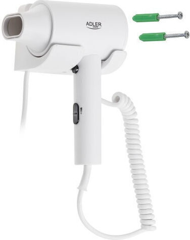 Adler White Hotel Hair Dryer 2kW with Spiral Cable up to 168cm