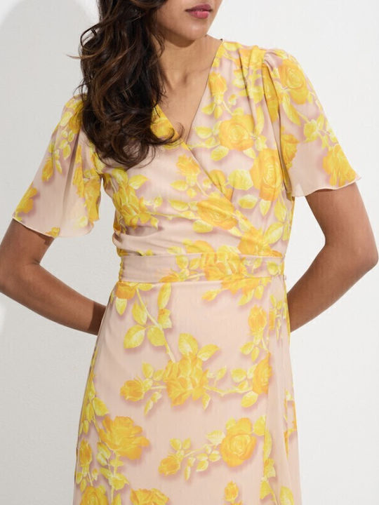 Summer Midi Dress with Ruffles Yellow