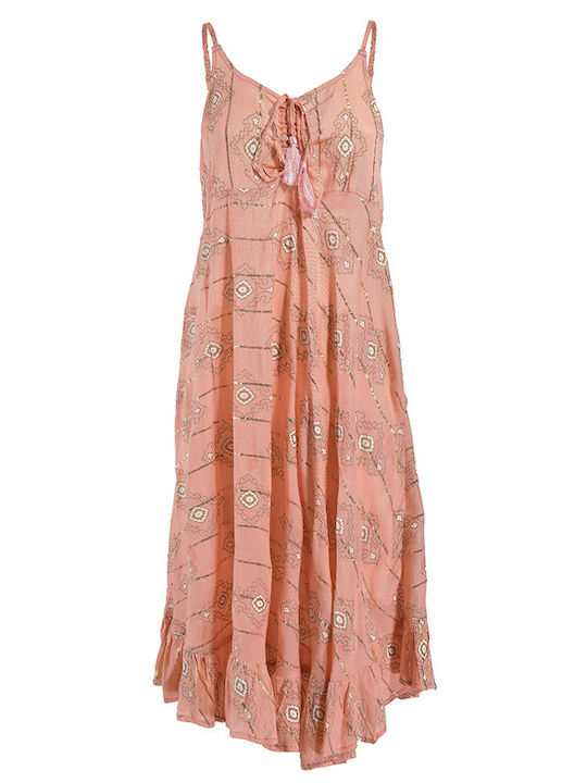 Summer Midi Evening Dress in Salmon