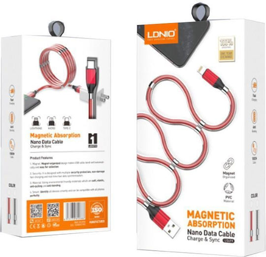 Ldnio Ls491 Regular USB 2.0 to micro USB Cable Κόκκινο (LD-LS491MR) 1τμχ