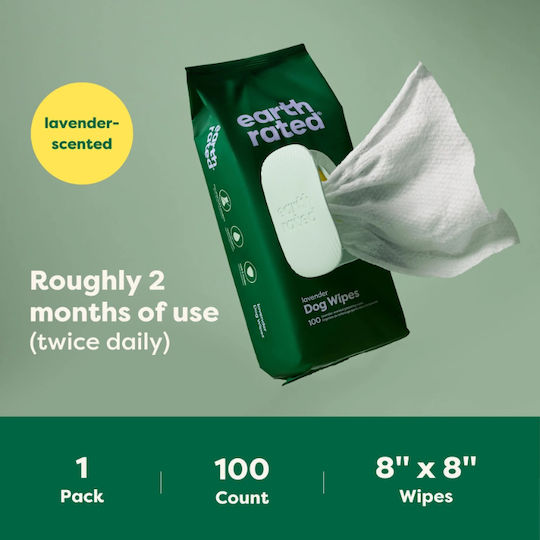 Earth Rated 100 Dog Wipes for Foot Cleaning with Chamomile Alcohol Free