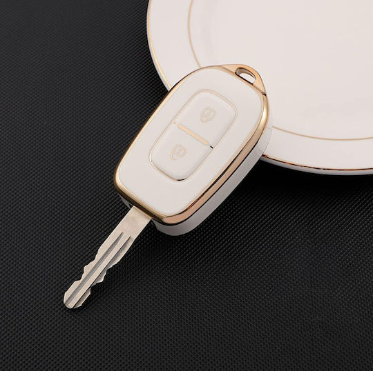 Car Key Cover Case made of for Dacia / Renault in White Color