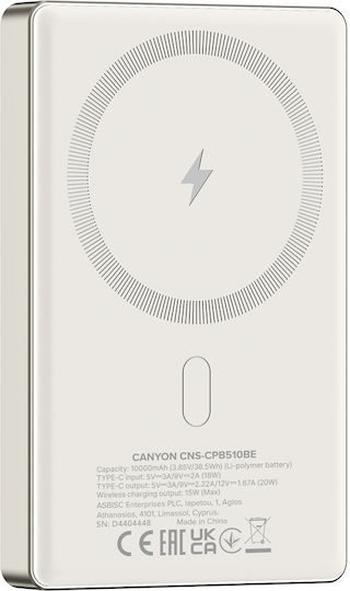 Canyon OnPower 510 MagSafe 10000mAh 20W με Θύρα USB-C Power Delivery Μπεζ