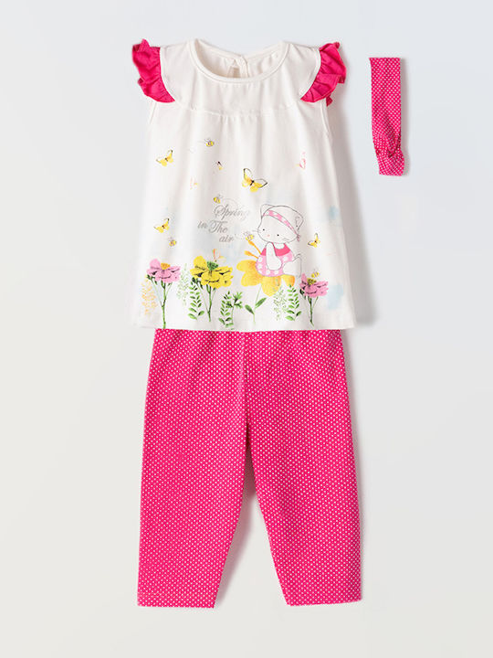 Set pentru copii cu colanți Vară 3buc Fuchsia Bluză