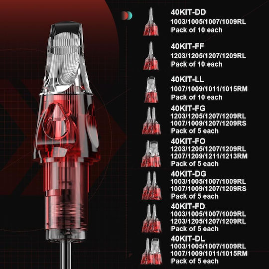 Set 40 Cartuș Ac Pentru Tattoo 4 Tipuri Module Ac 1007rm 1009rm 1011rm 1015rm Din Oțel Inoxidabil 316 Liniare Umbrare Umplere En04x-40kit-ll