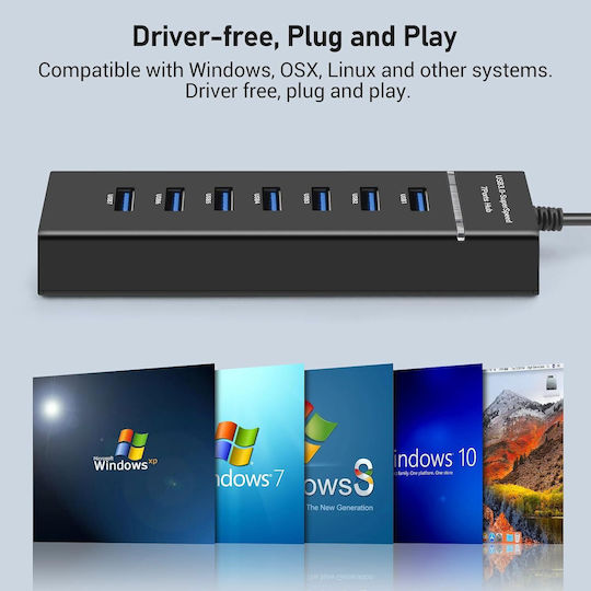 7 In 1 Usb Hub Usb 3.0 7 Ports 5 Gbps 30 Cm Compatible Windows Macos Linux Plug Play Led Light Overcurrent Protection Overload Protection Short Circuit Protection Multifunctional