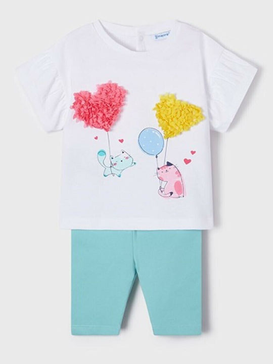 Kids' Set with Leggings Summer 2pcs Turquoise Lovely Cats
