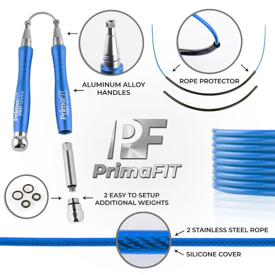 PrimaFit Springseil Fitness mit Gewicht 3m Blau mit einstellbarer Länge